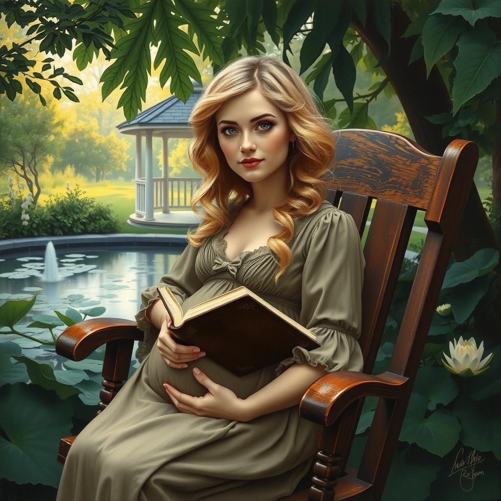 Melancholy Woman in Garden, Oil Painting Style
