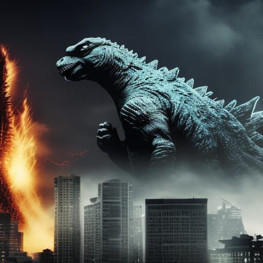 Godzilla attacking a city