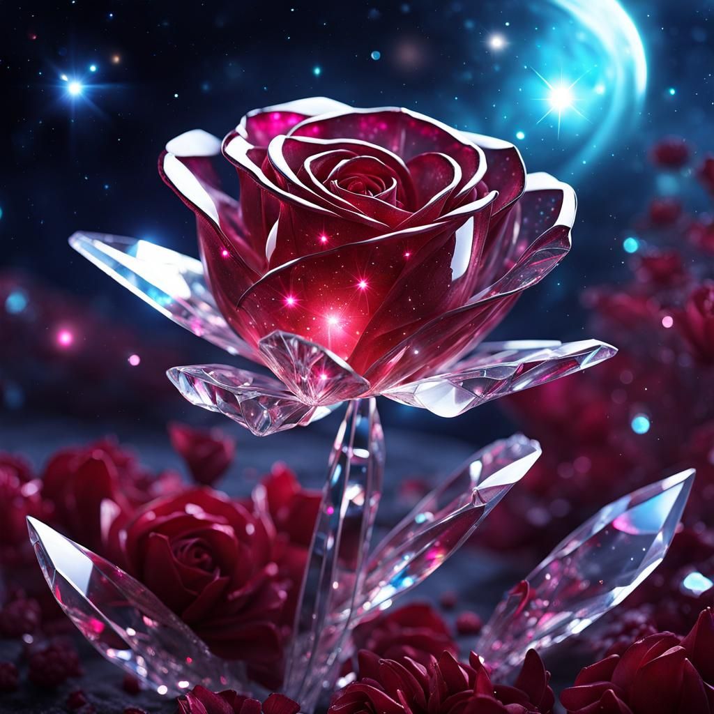 Crystal Ruby Rose Flower  by @dionthorn