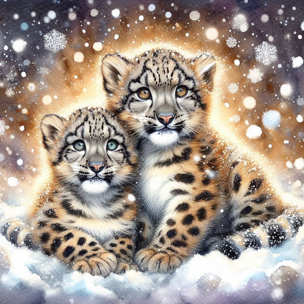 Leopard cubs in the snow  by @Vonne