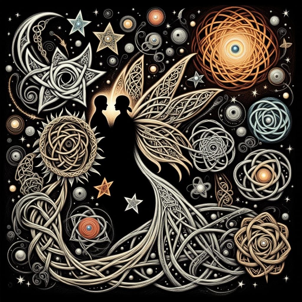 <lora:Knot Work Sketches:1.0>  Fairy in a Knotwork cosmos