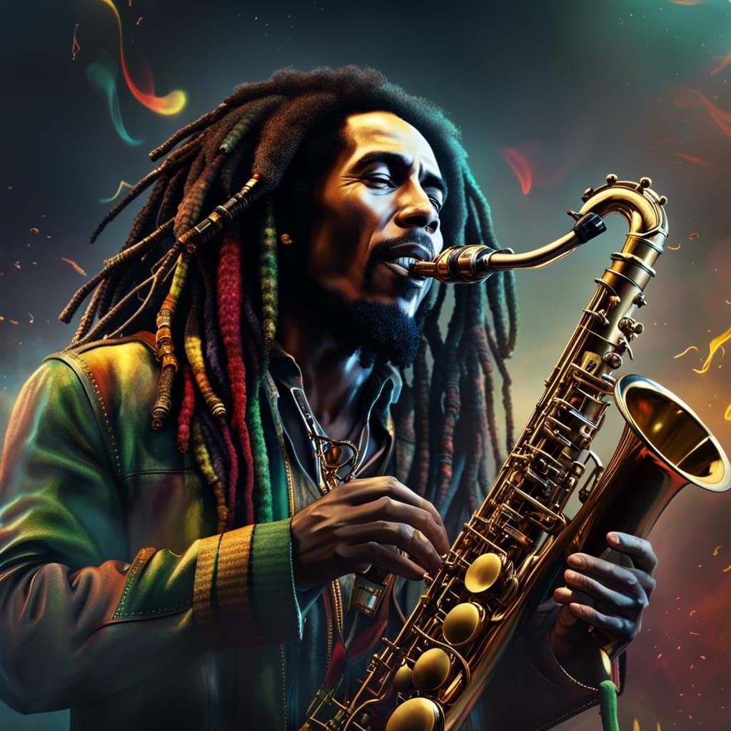 Bob Marley playing the sax  by @Gokiburi