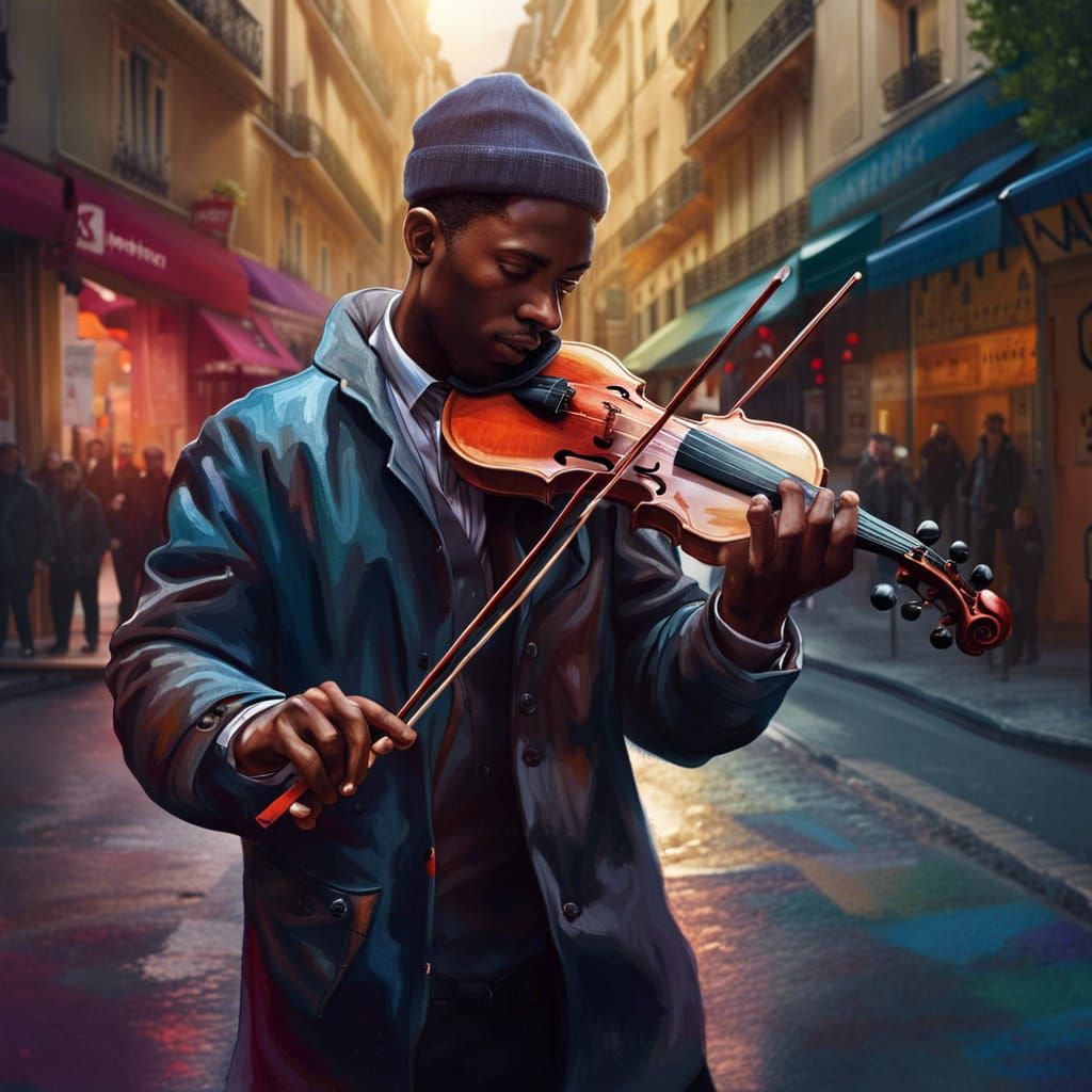 A man playing a violin in the streets of Paris  by @undefined