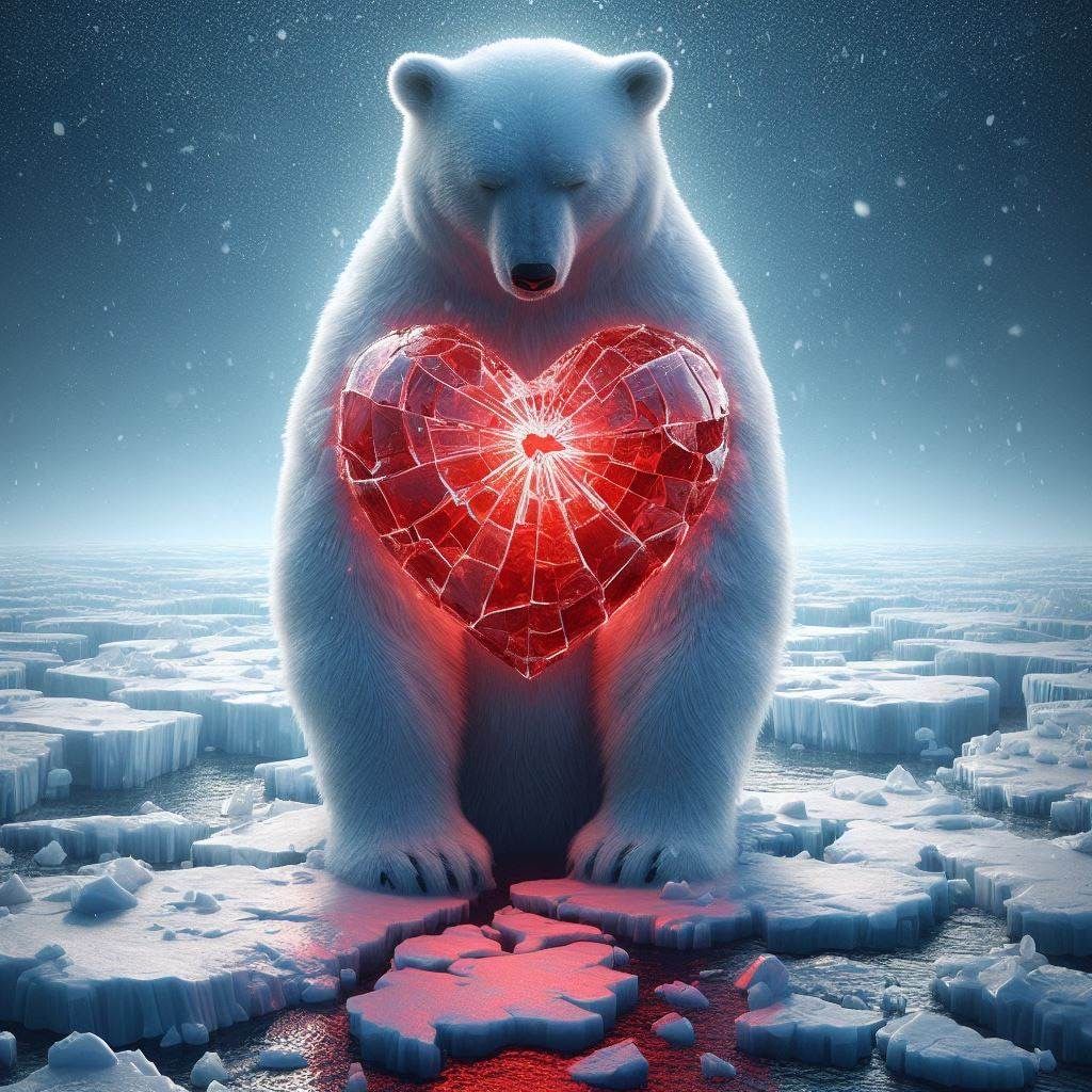 Broken Hearted Polar Bear on Broken Ice