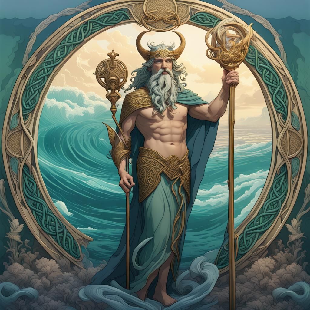Nodens, celtic god of healing and the sea in the style of mucha - AI ...