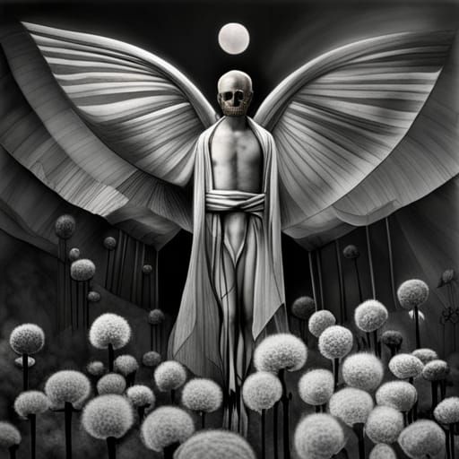 Winged Skull, Skeleton Fairy  family  in a Million Dandelion...