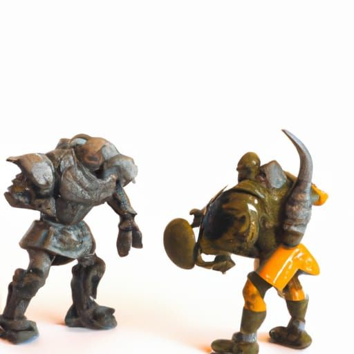 Space Marine and warhammer 40,000 ork chief engaged in deadl...