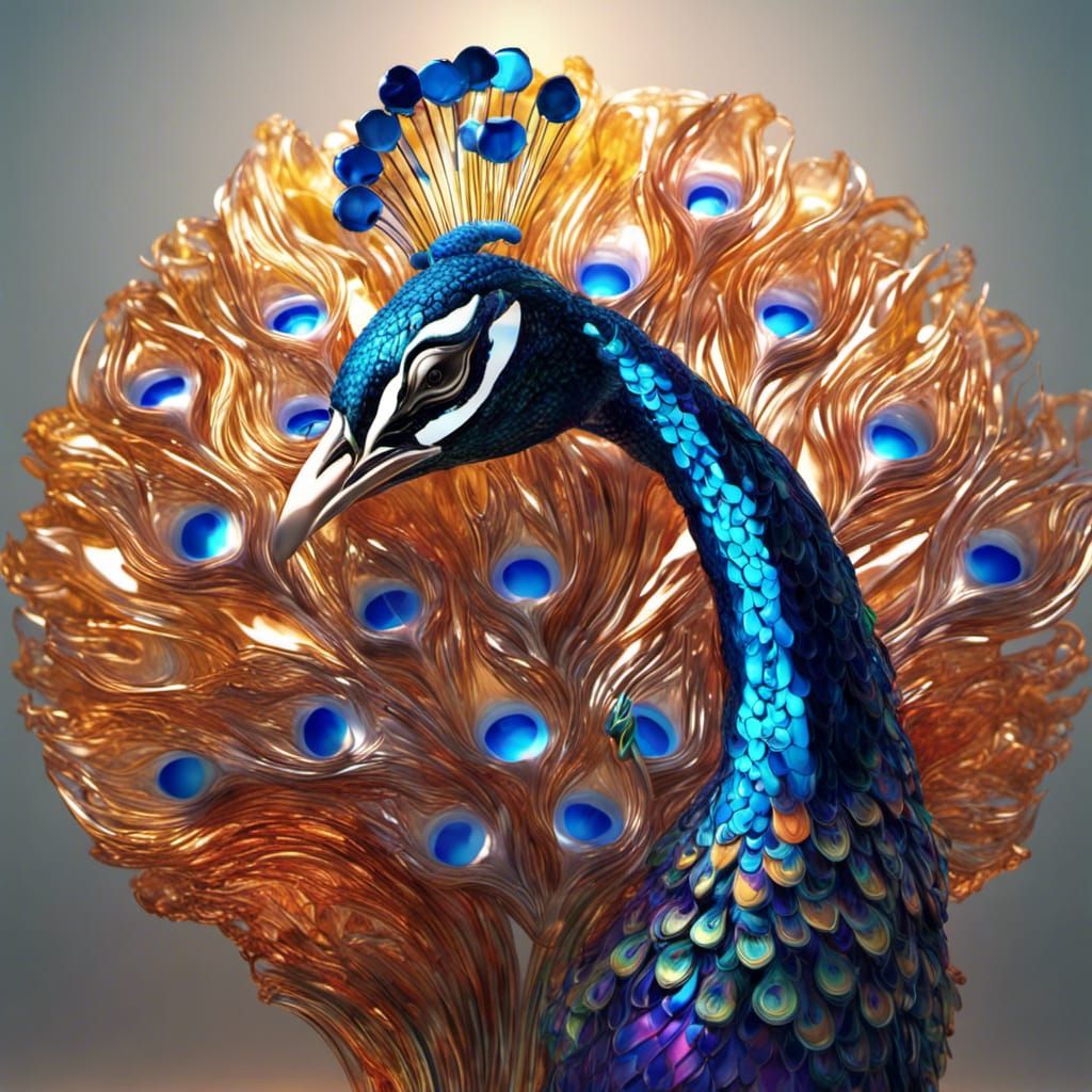 Beautiful Blown Glass Peacock - AI Generated Artwork - NightCafe Creator