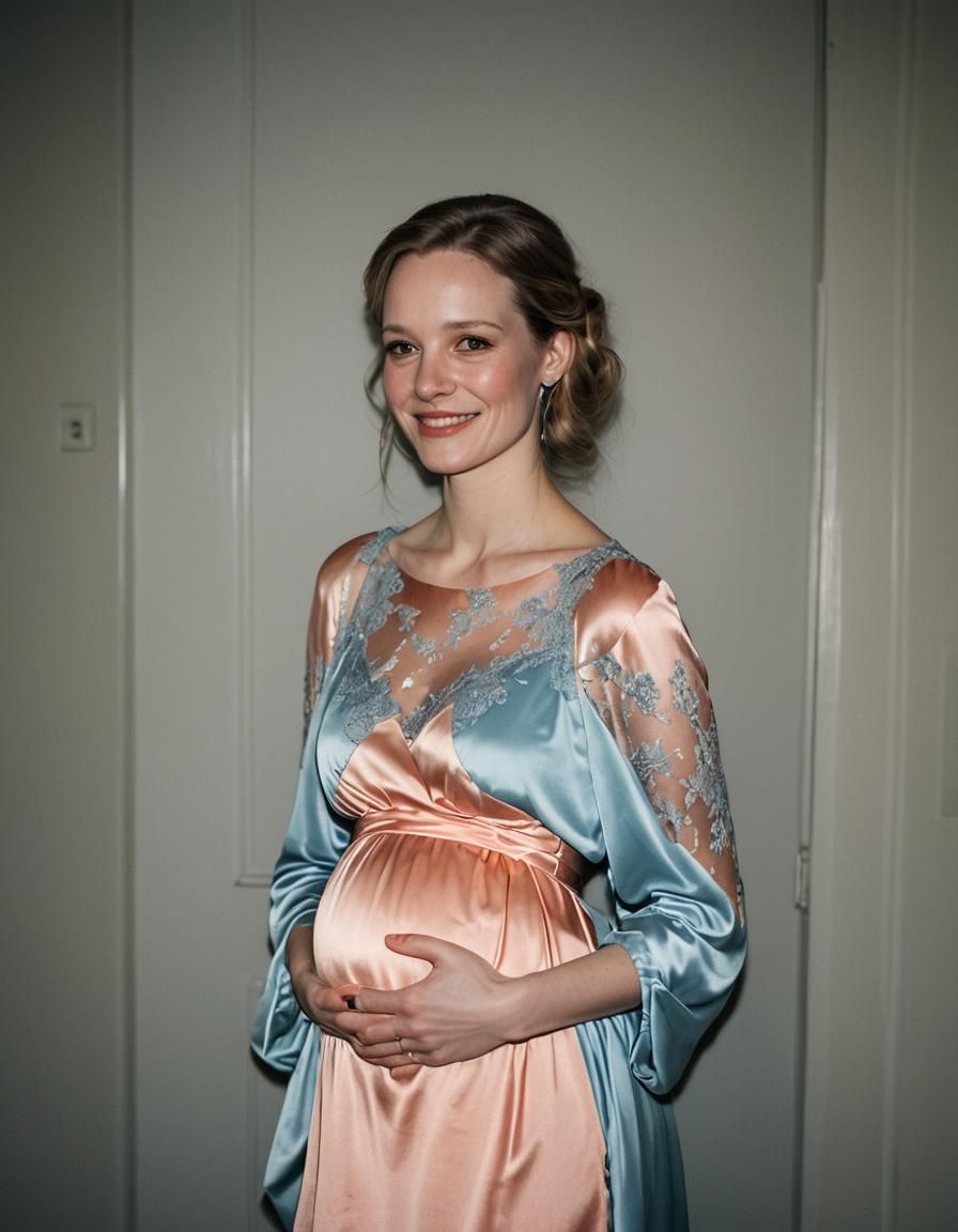 A beautiful young Pregnant German woman with pale skin in a ...