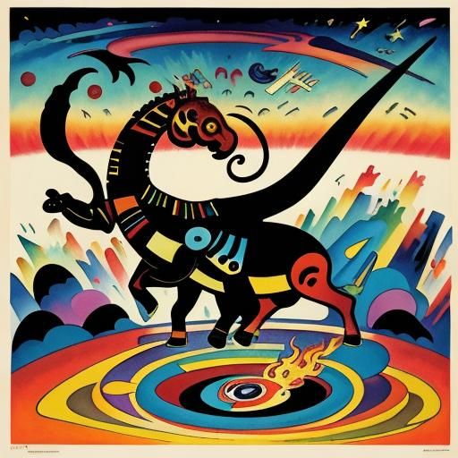 narrative art picture in a picture lots of surreal fire brea...