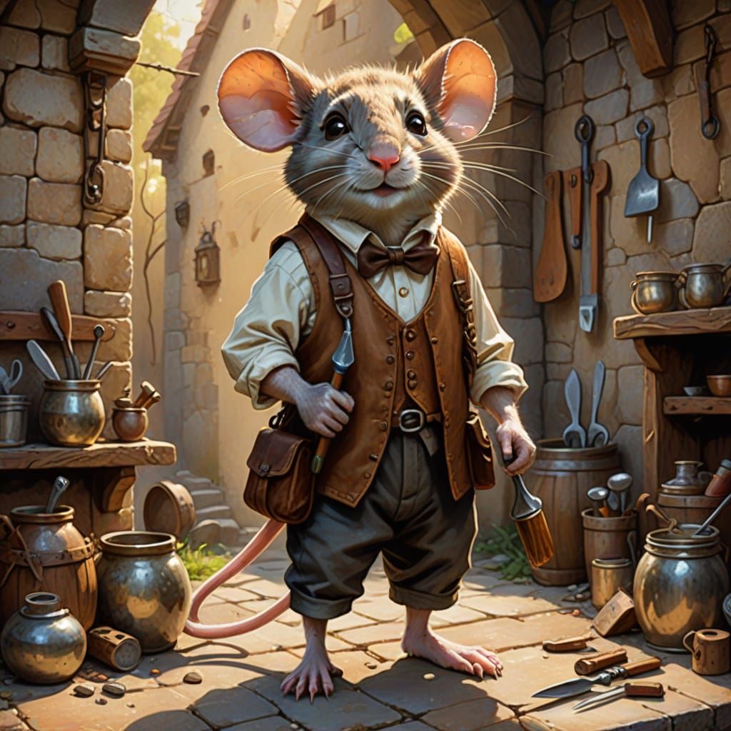 Anthropomorphic Mouse in Fantasy Illustration Style