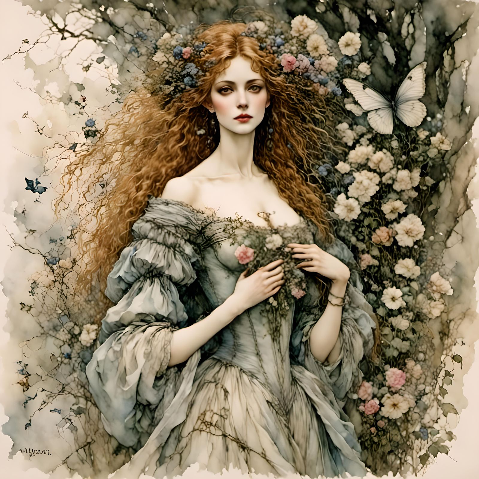 Woman, spring <lora:RackhamBurton1:1.0> <lora:Pink Snow Wate...