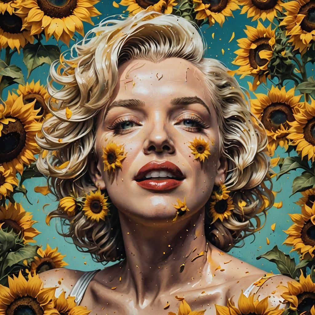 Marilyn Monroe covered in sunflowers