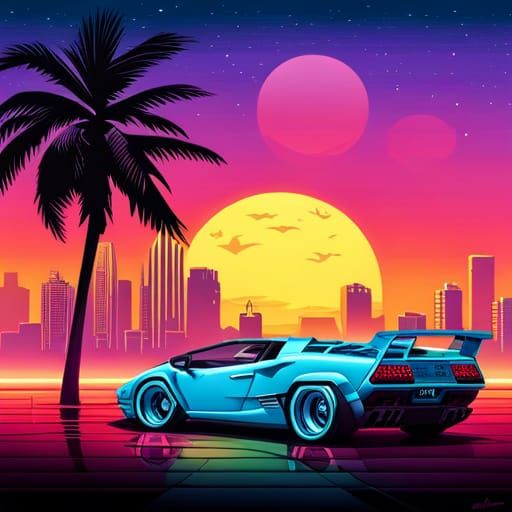 Lamborghini countach synthwave - AI Generated Artwork - NightCafe Creator