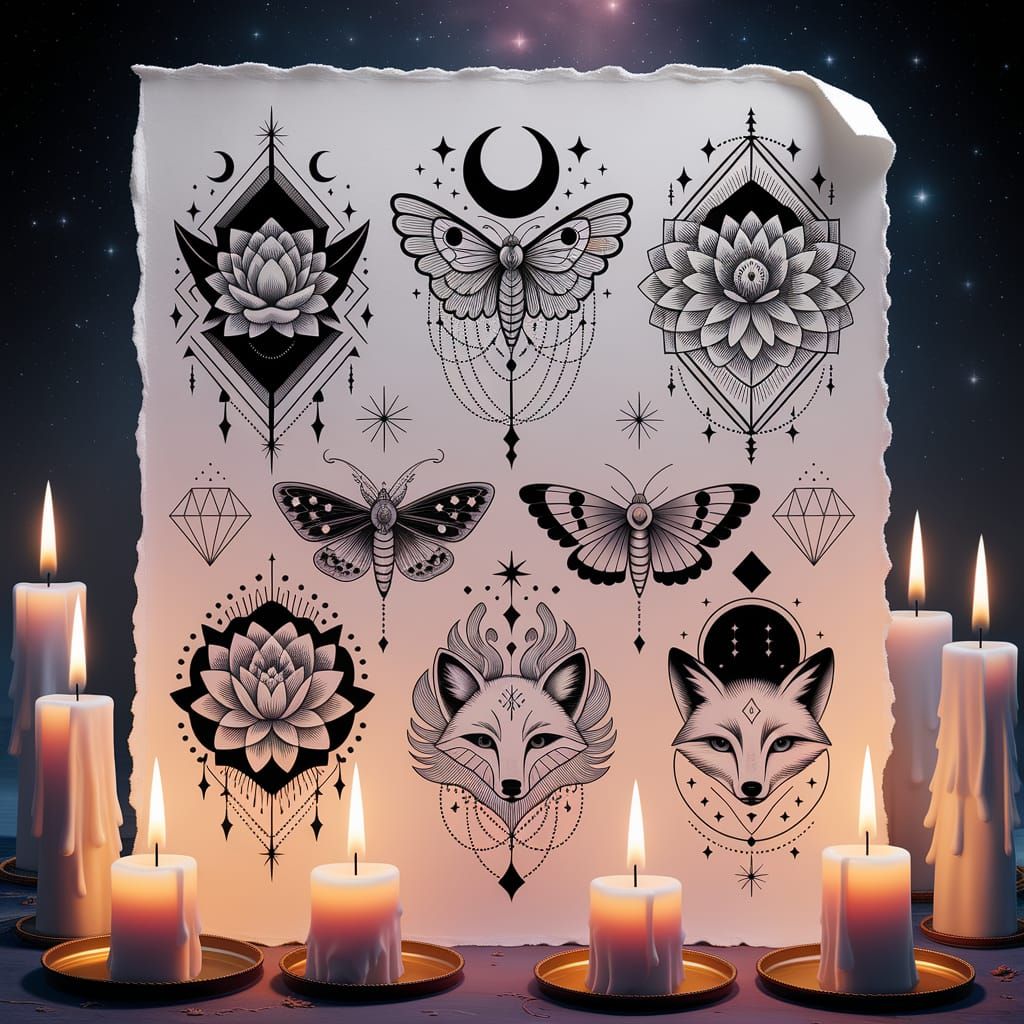 Flash Tatoos - Flowers and foxs  by @HecateWayne