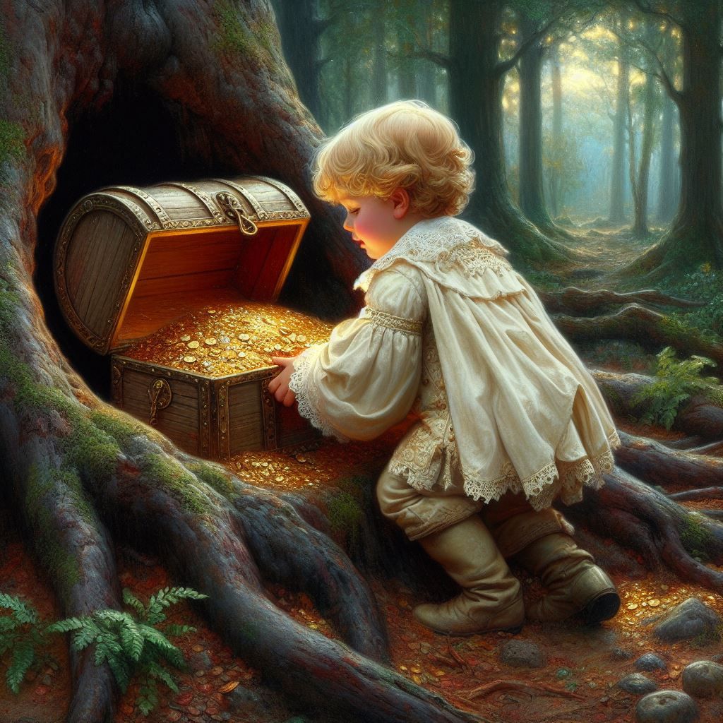A Little Boy Finds Treasure in the Forest