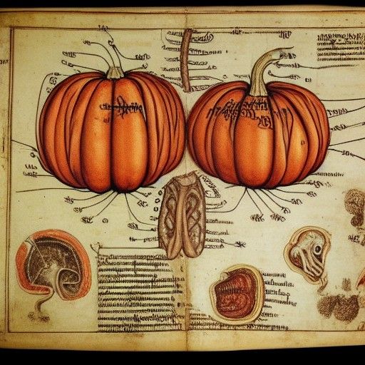 16th century anatomical diagram of a pumpkin dissection, rev...