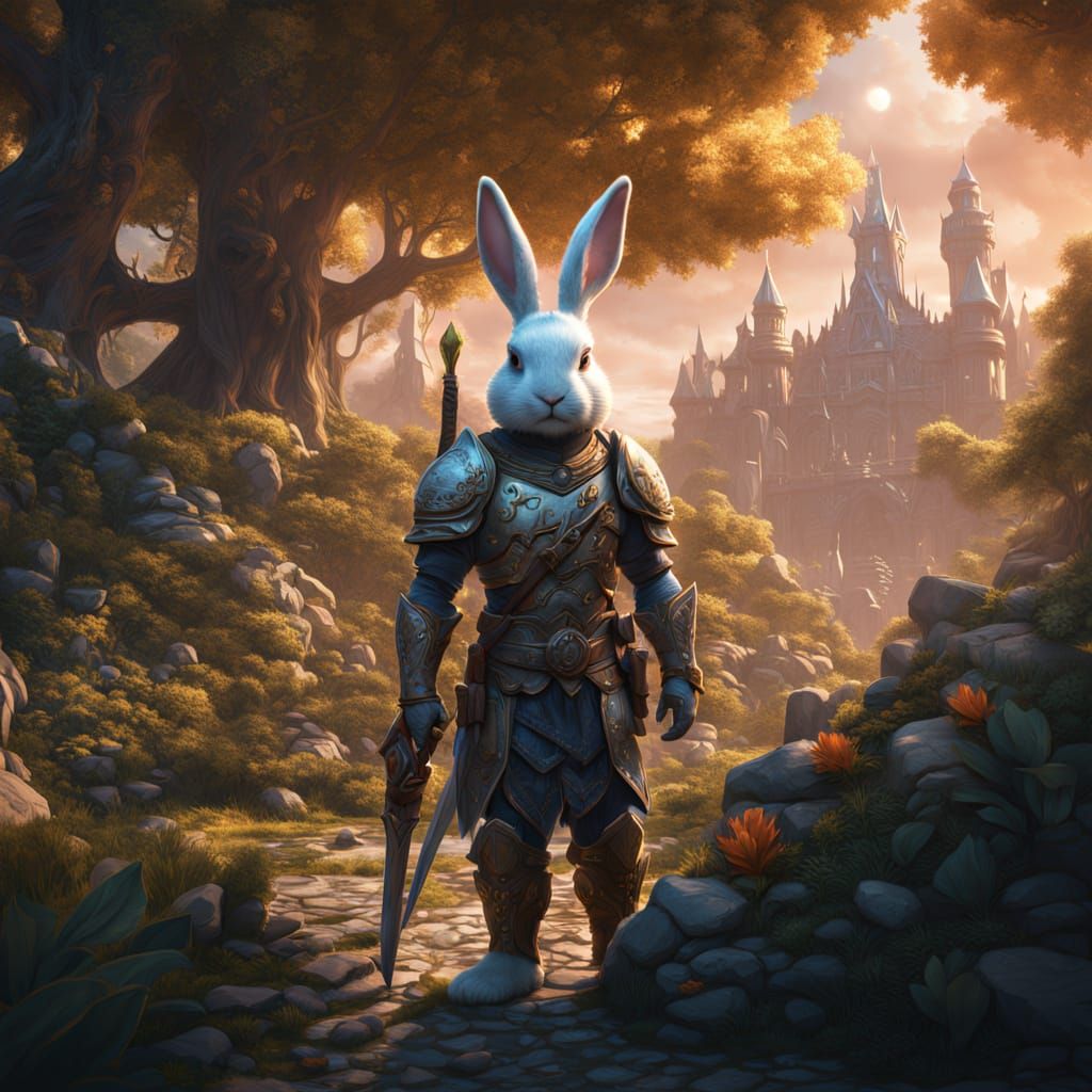 Surreal Fantasy Warrior Bunny Guards Enchanted For... - AI Art