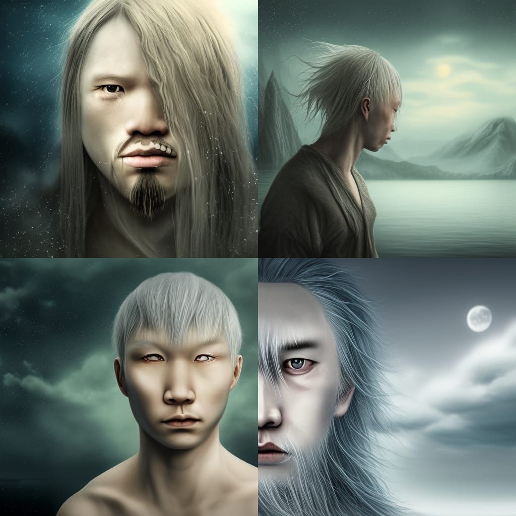 Half russian half japanese albino man with long thick white ...