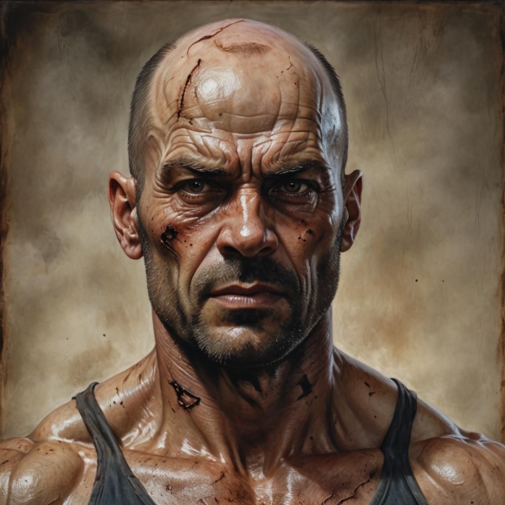 hyperrealistic portrait of a balding male in his late-fortie...