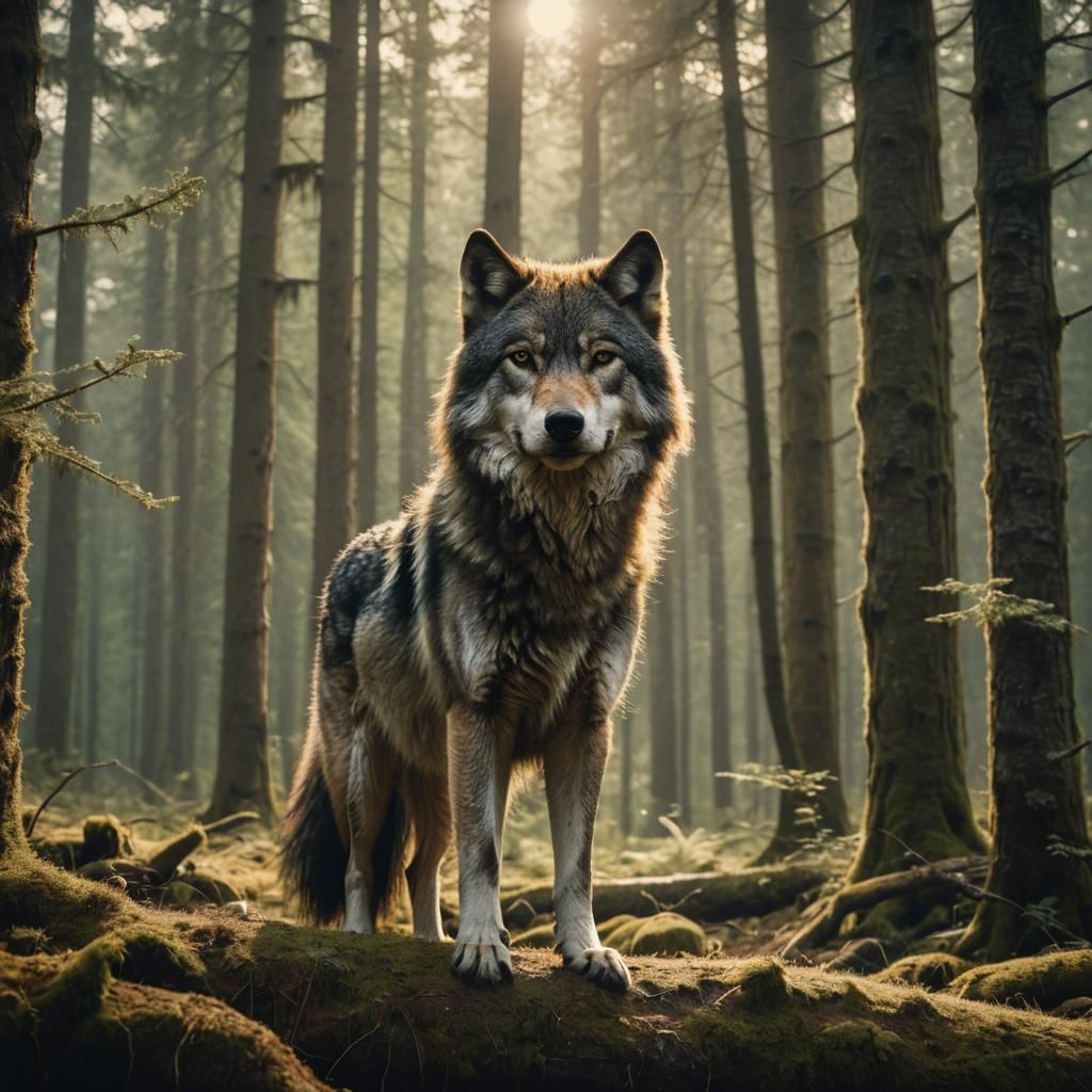 Lone Wolf at Forest Edge in Cinematic Style