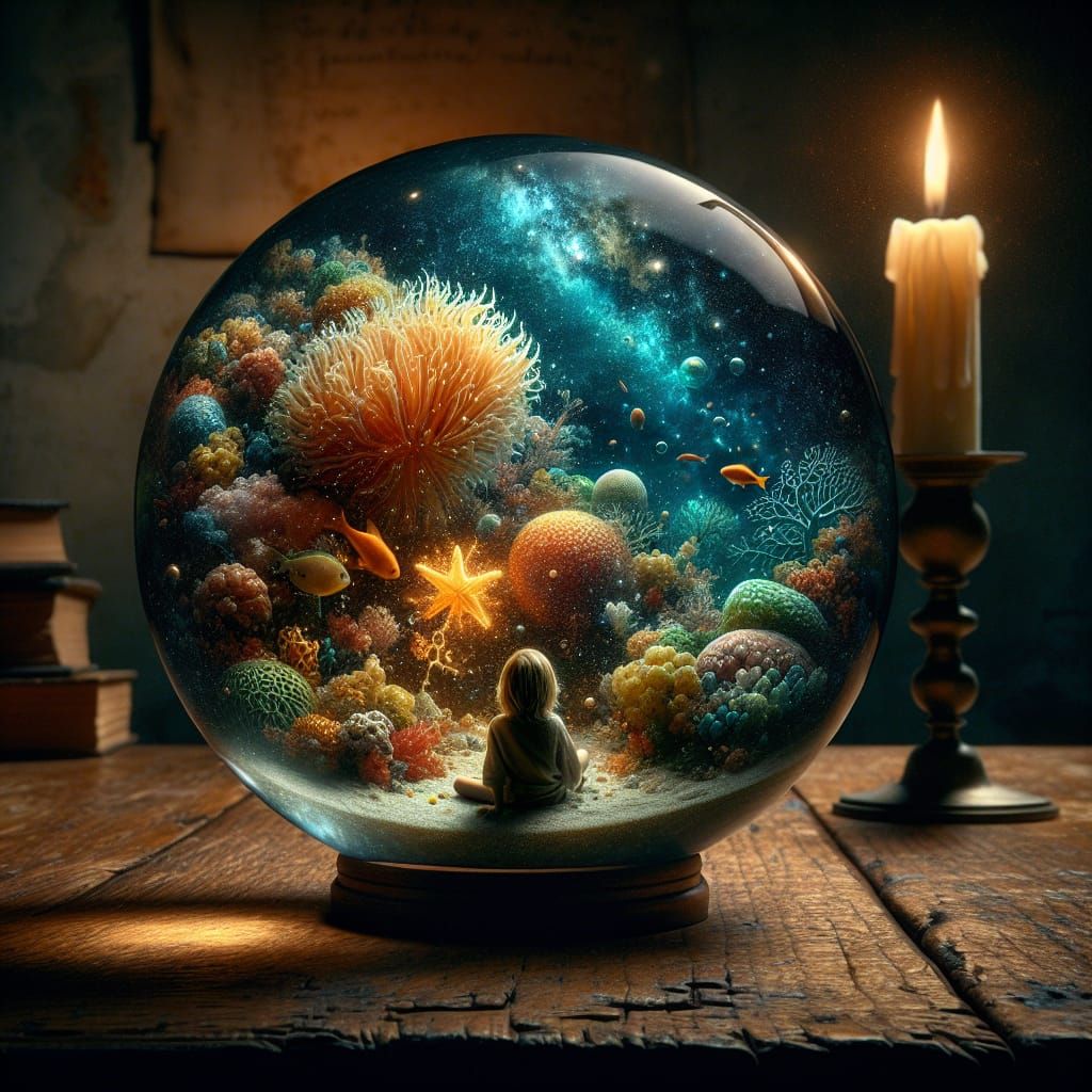 Glass Ball Containing a Small Child and Galaxy Reef