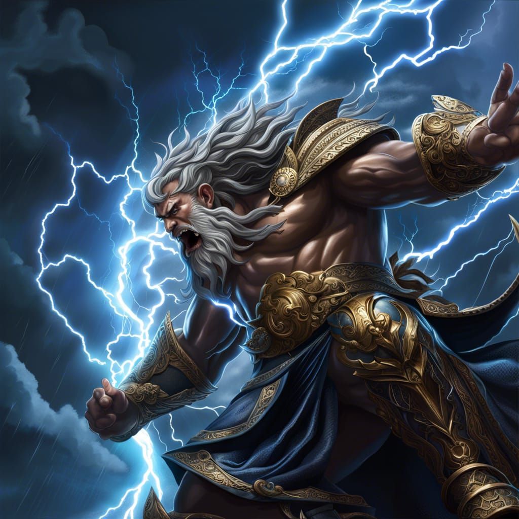 Zeus in rage, striking the lightning bolts into the skies - AI ...