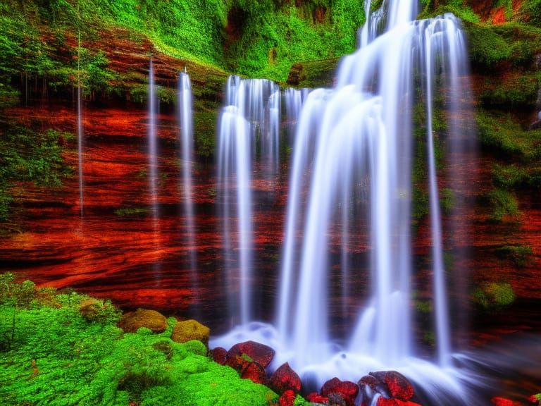 Red apple, carved waterfall inside the apple intricate detai...