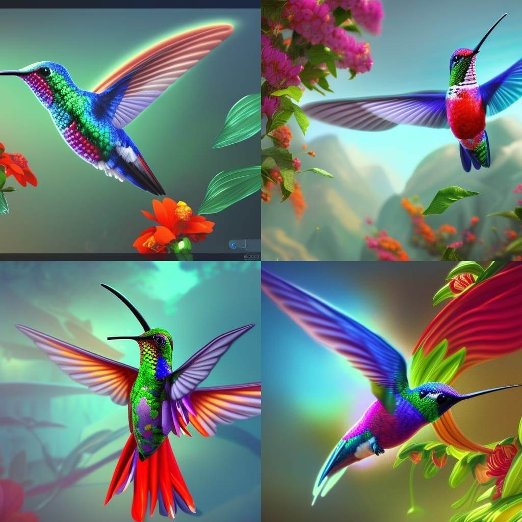 Whimsical and bright and colourful hummingbird