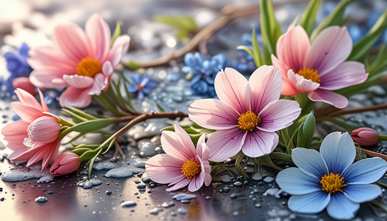 Spring flowers emerging in a melting snowy landscape.  by @Blue Lynx
