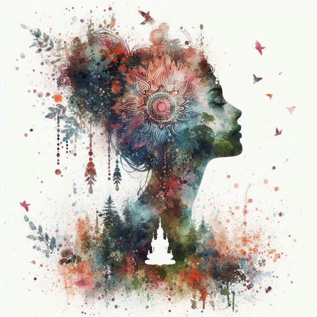 double exposure beautiful fantasy DALL-E 3 portrait landscape..