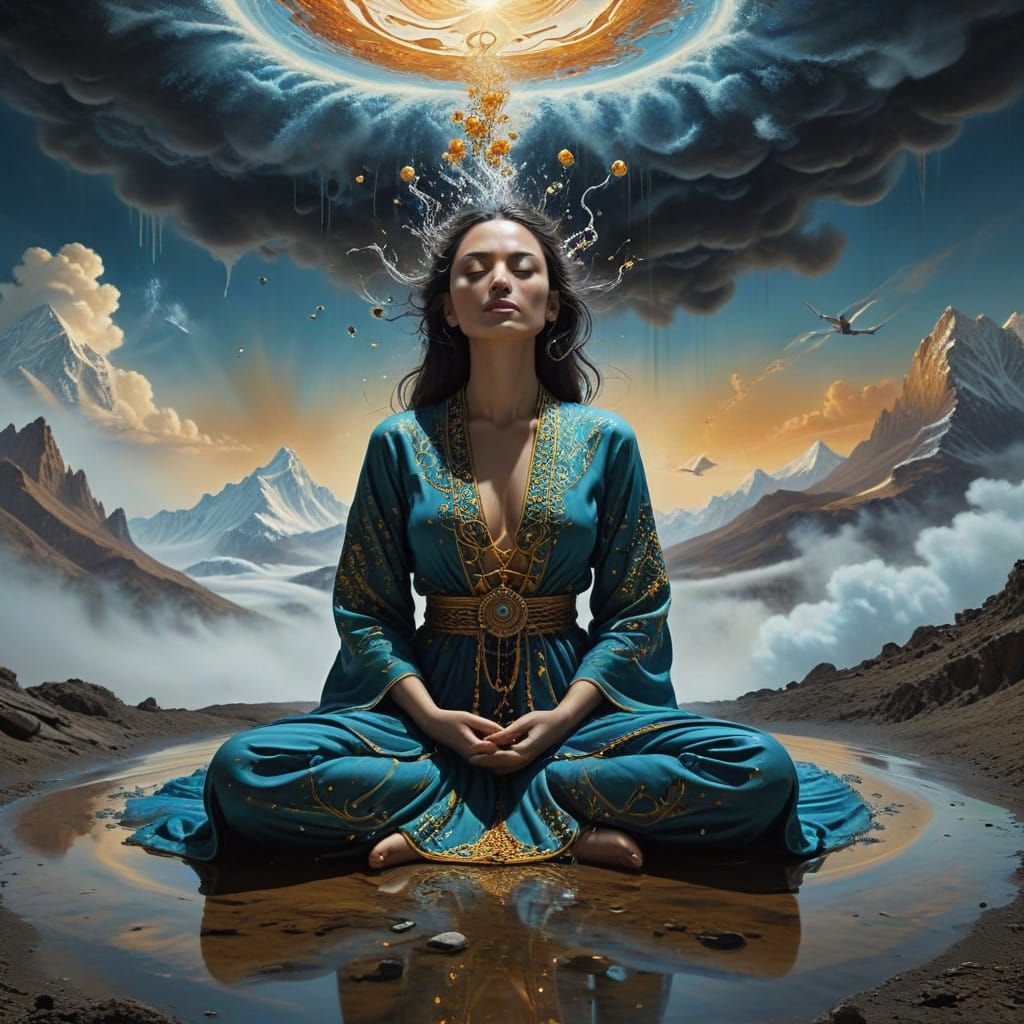 Surrealist Woman in Dreamlike Vortex