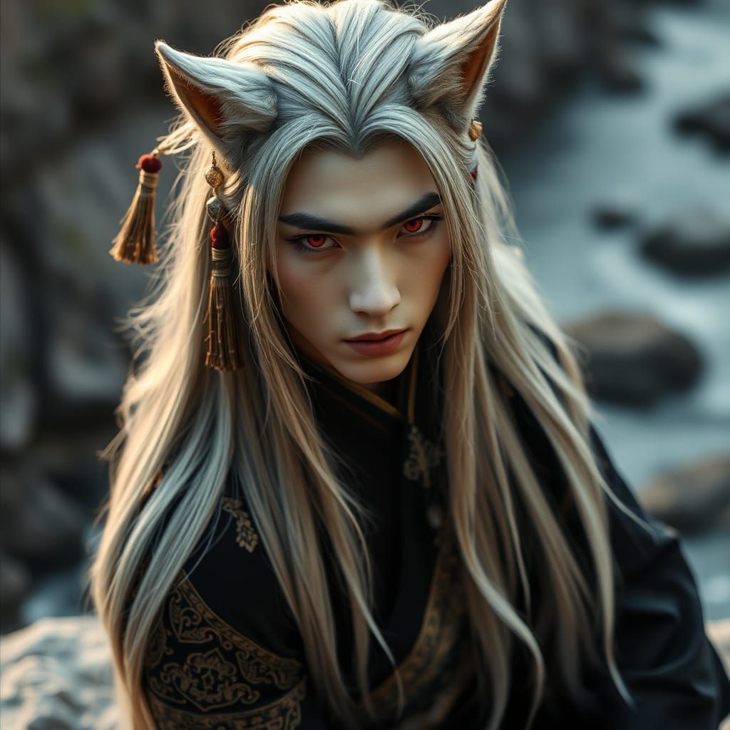 Silver-Haired Werewolf Prince in Asian Attire