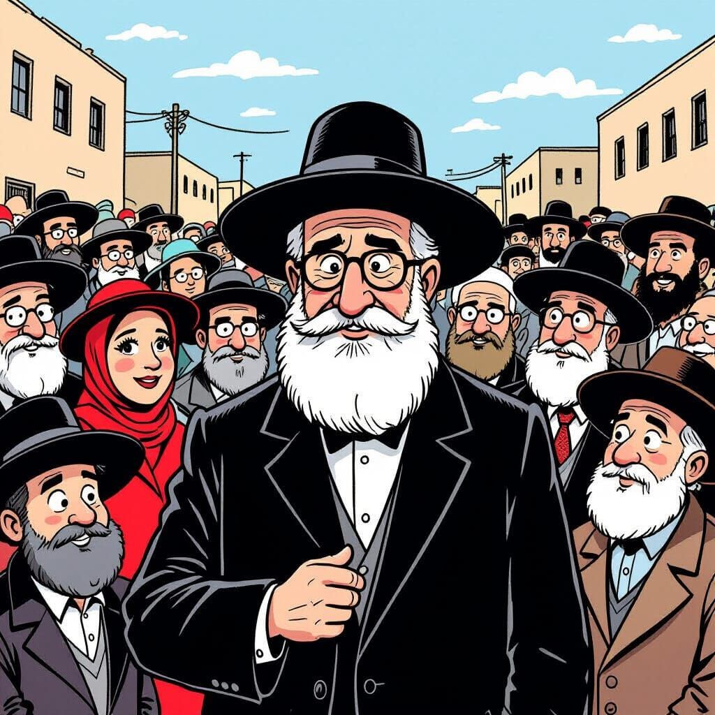Black and White Comic Page of Haredi People