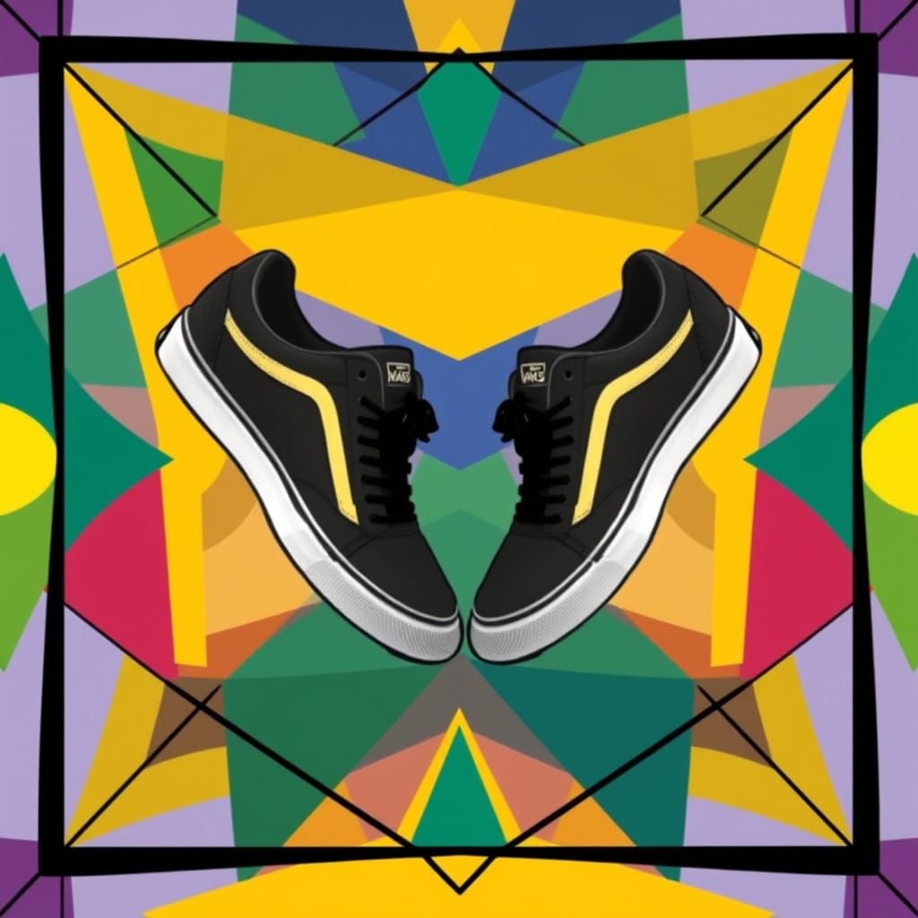 Geometric Cubist Composition with Vans and Euclidean Shapes