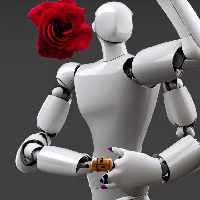 humanoid robot holding a rose