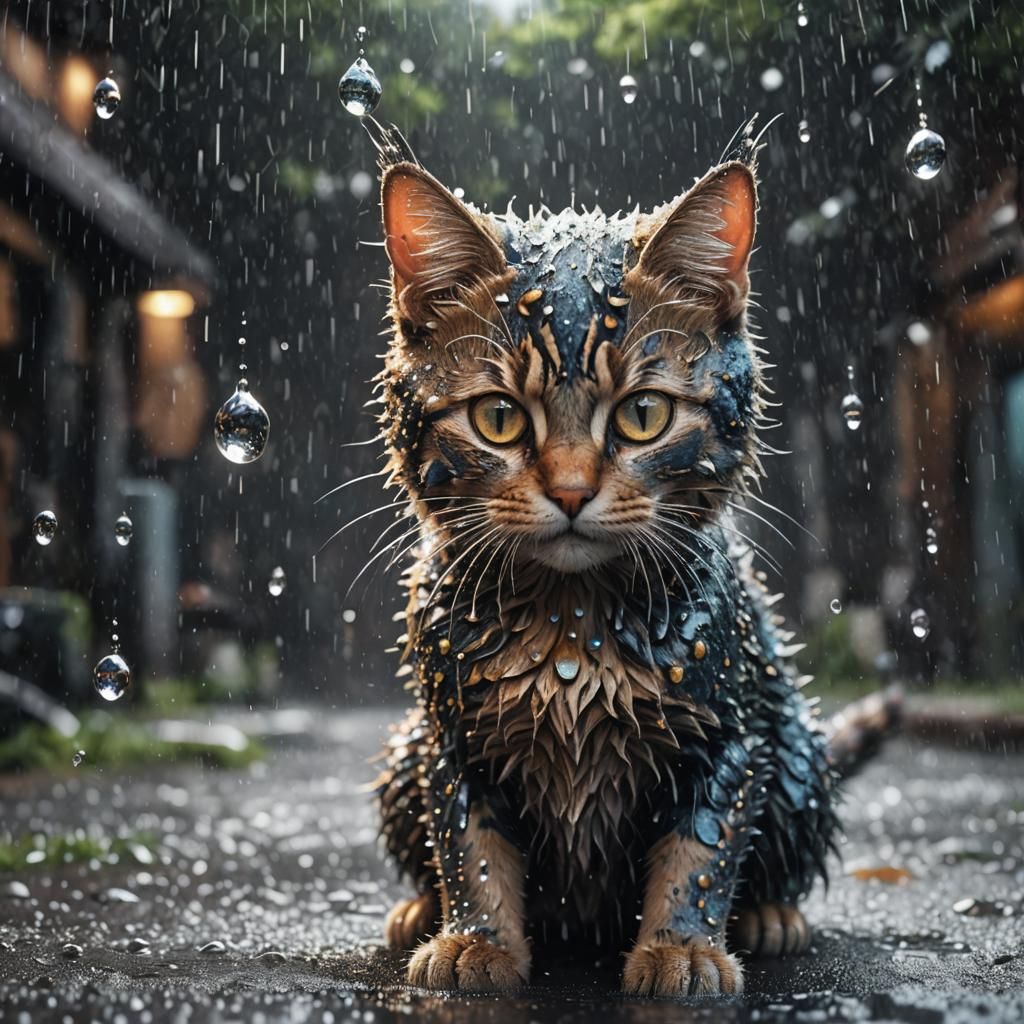 Cat caught in the rain