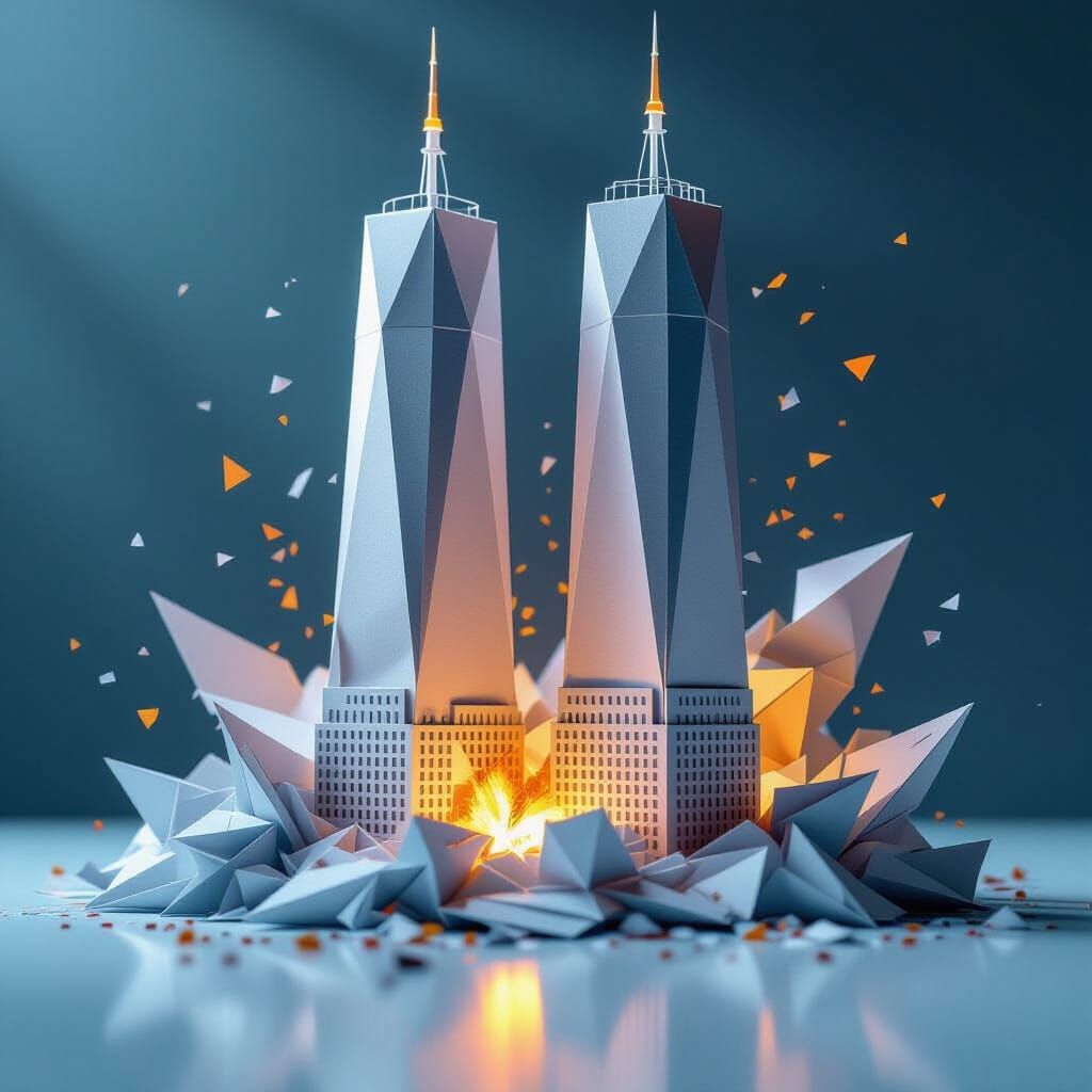 Origami Twin Towers Disaster in Dramatic Style