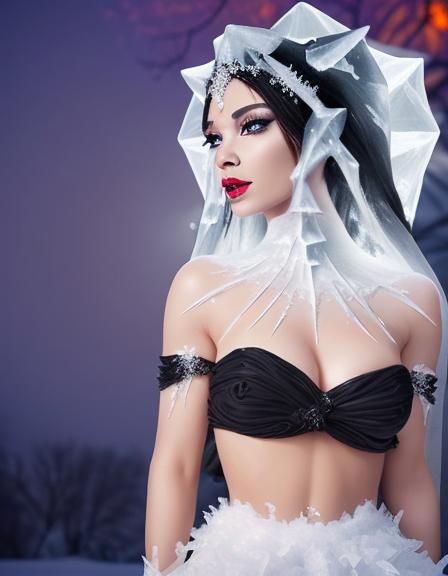 Beautiful black woman as satanic godess dressed in white wed...