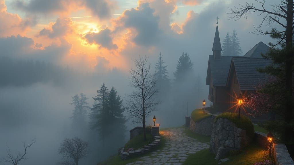 Ethereal Fantasy Landscape in Dreamy, Whimsical Style