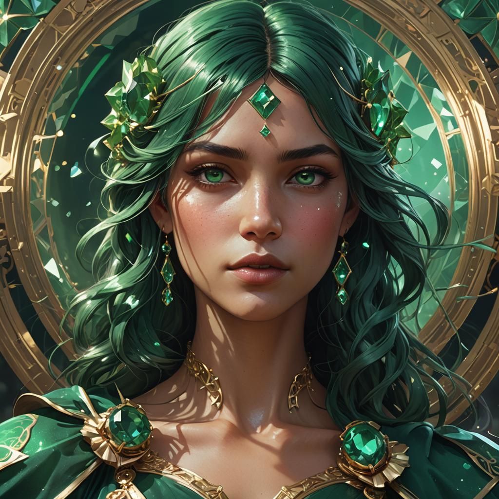 Emerald Portrait in Hyperdetailed Digital Art