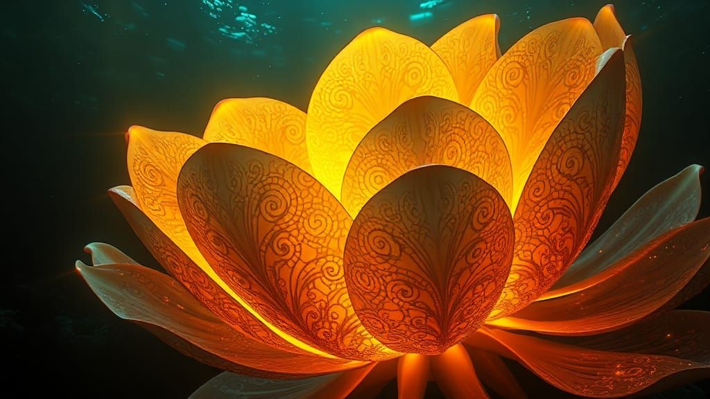 Giant Luminous Water Lily in Ocean Depths
