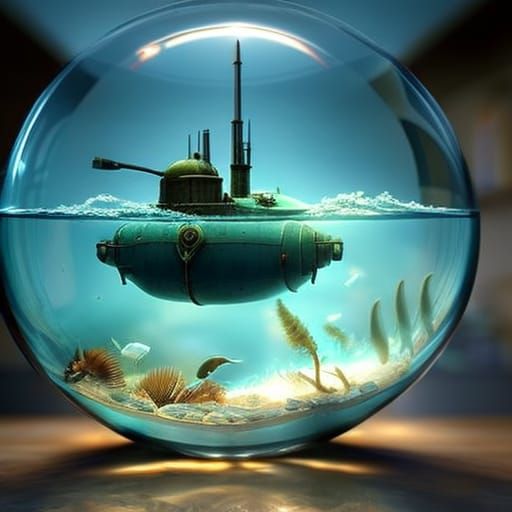 Submarine trapped in fish bowl  by @Manchchango
