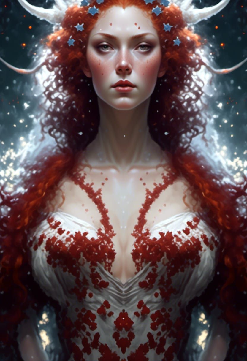 <lora:Soft:1.0> Gorgeous curly red headed horned goddess, ho...