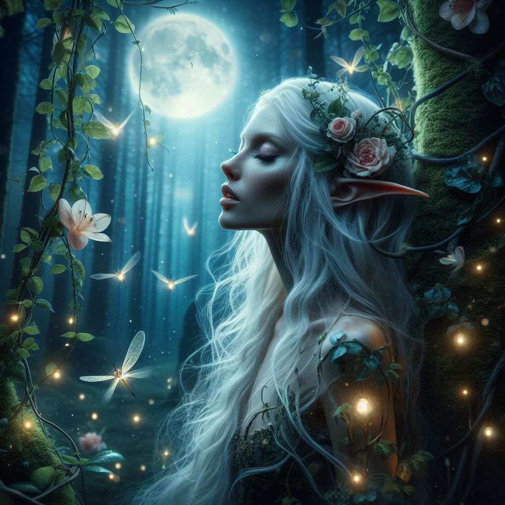 Dark Elf in Night Forest