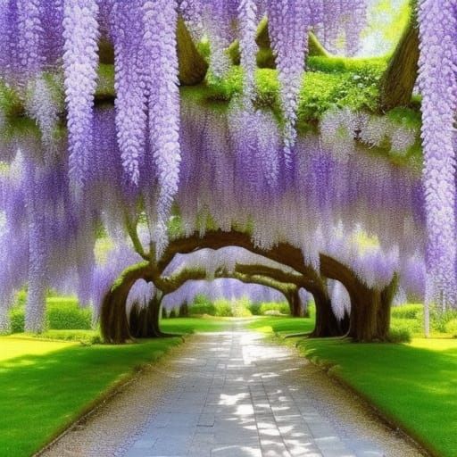 White cherry white wisteria tree