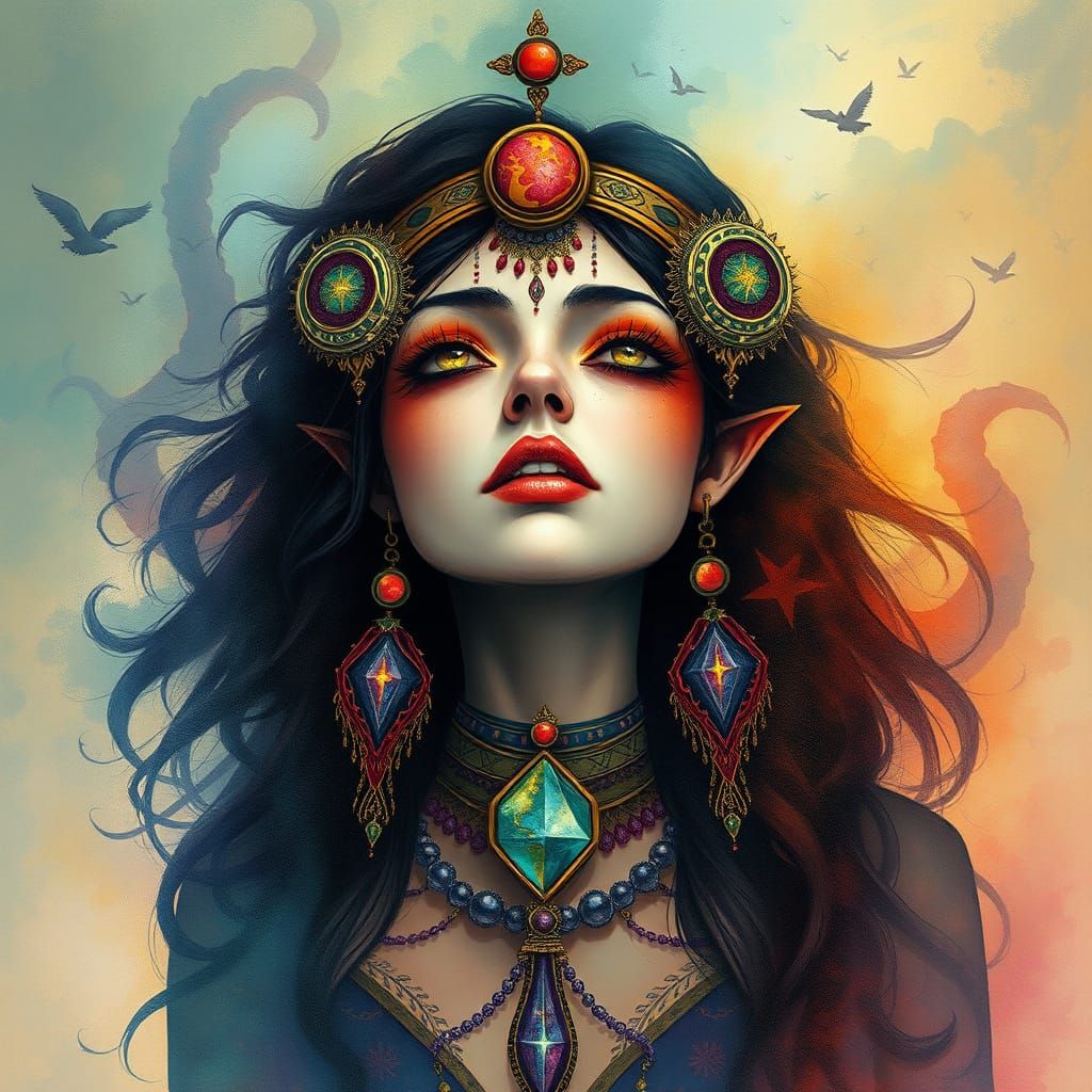 Tim Burton-Inspired Enigmatic Oracle in Whimsical Dreamscape