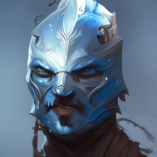 Medieval Executioner wearing Blue medieval outfit, evil dark...