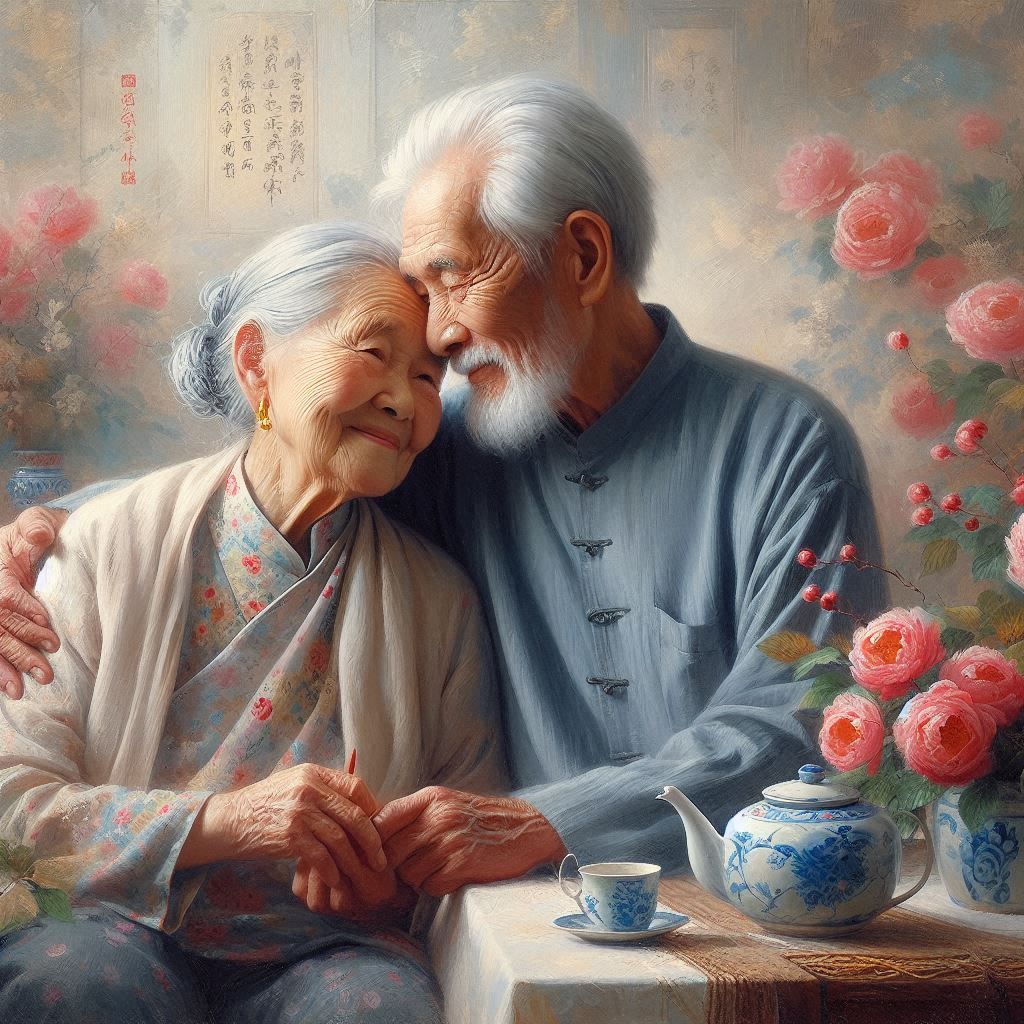 Romantic Painting Elder Couple
