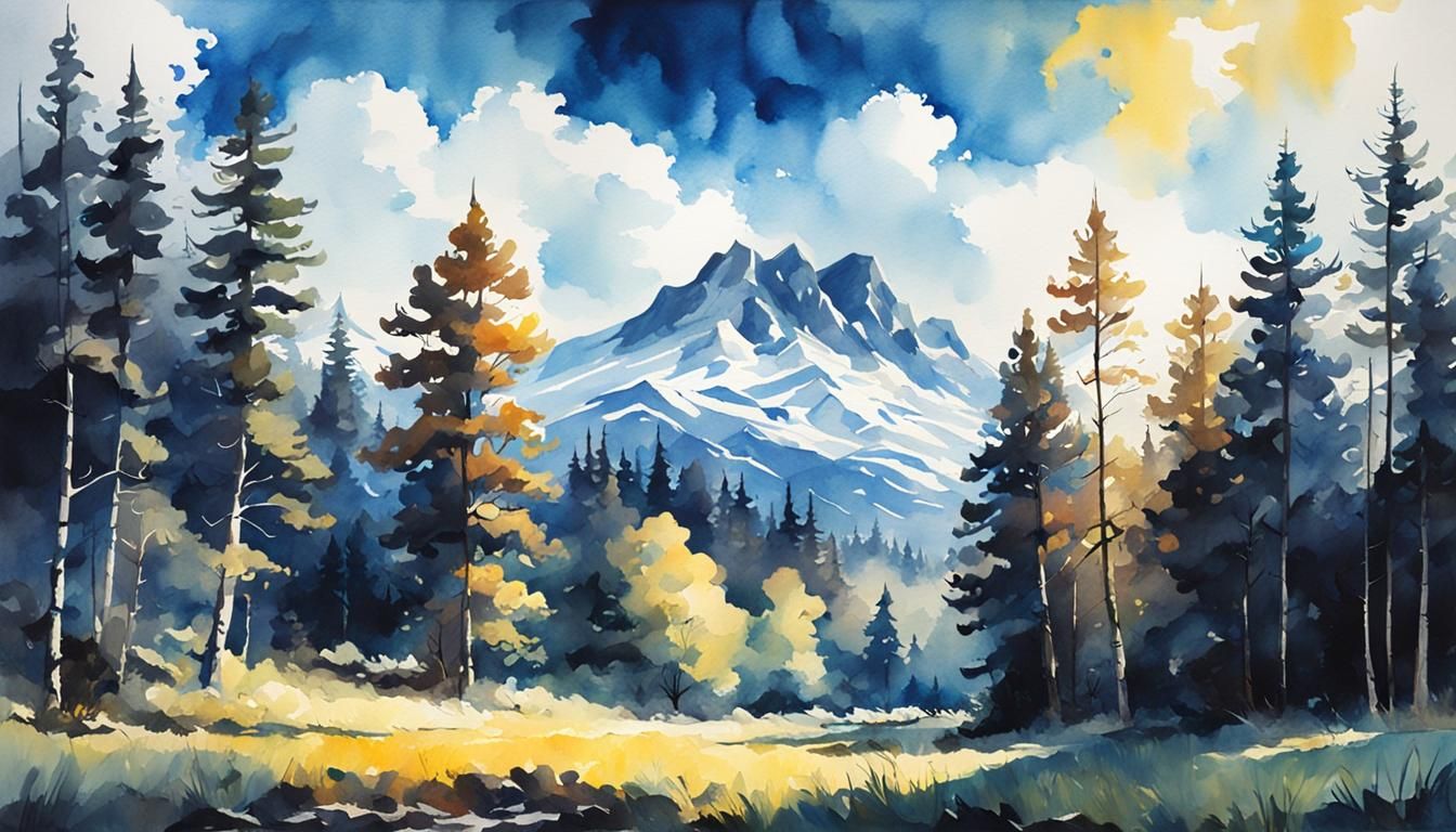 Sunshine Day Watercolor Landscape Painting